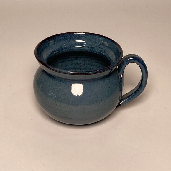Vintage Handcrafted Pottery Mug Round Blue Glossy Artist Signed Dated 1994 - Picture 3 of 9